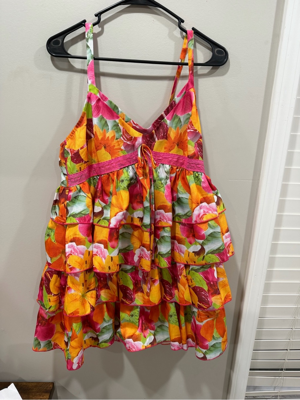 Floral Tiered Sundress with Pink Trim